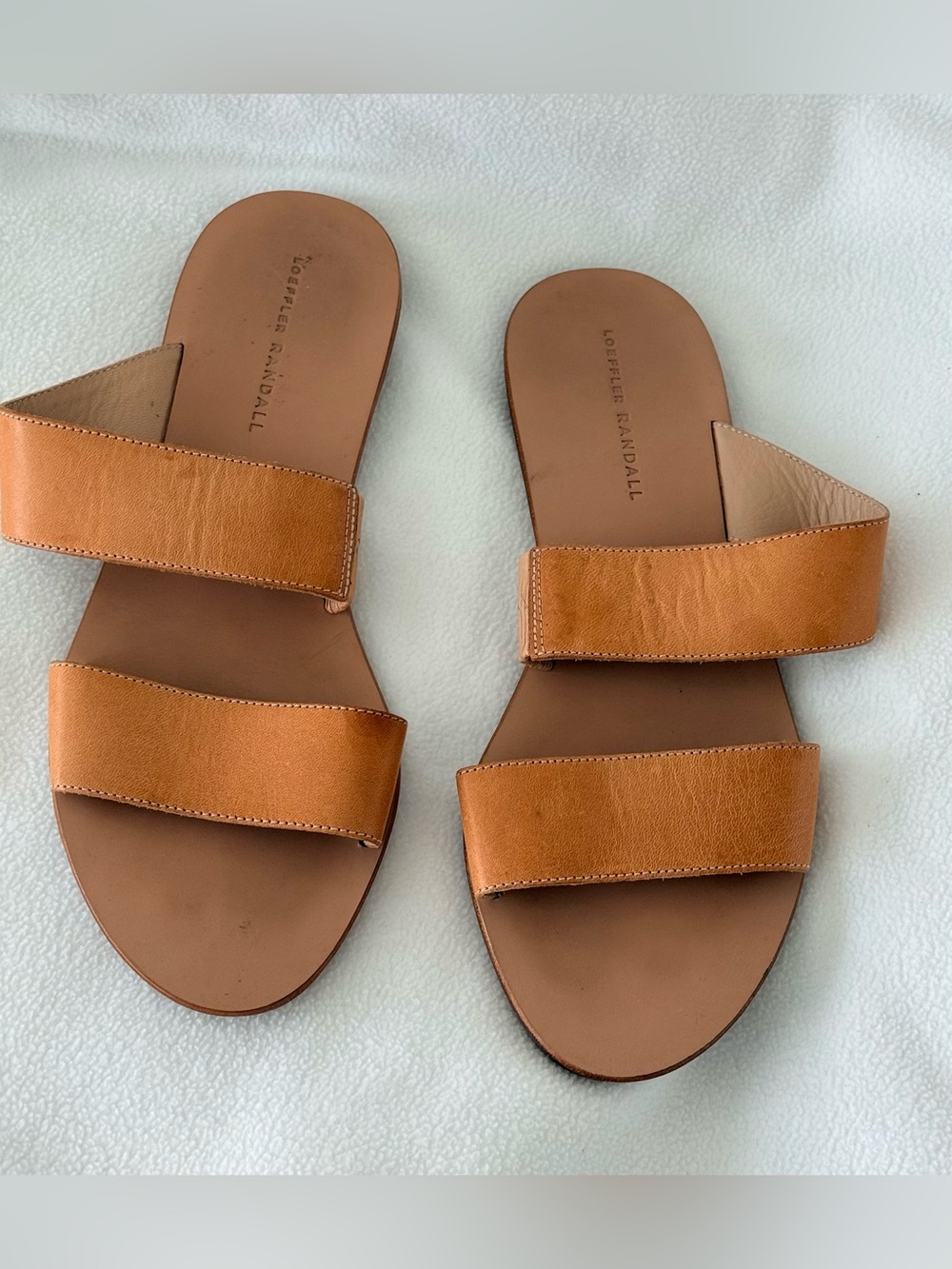 Loeffler Randall Tan Leather Strap Slide Sandals